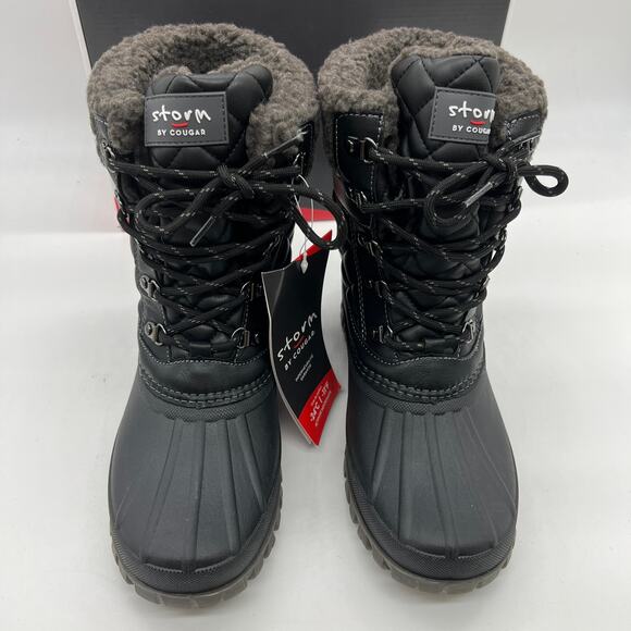 Cougar Waterproof Winter Boots Size 10 Black Quilt Carlisle Lace Up - Picture 4 of 12